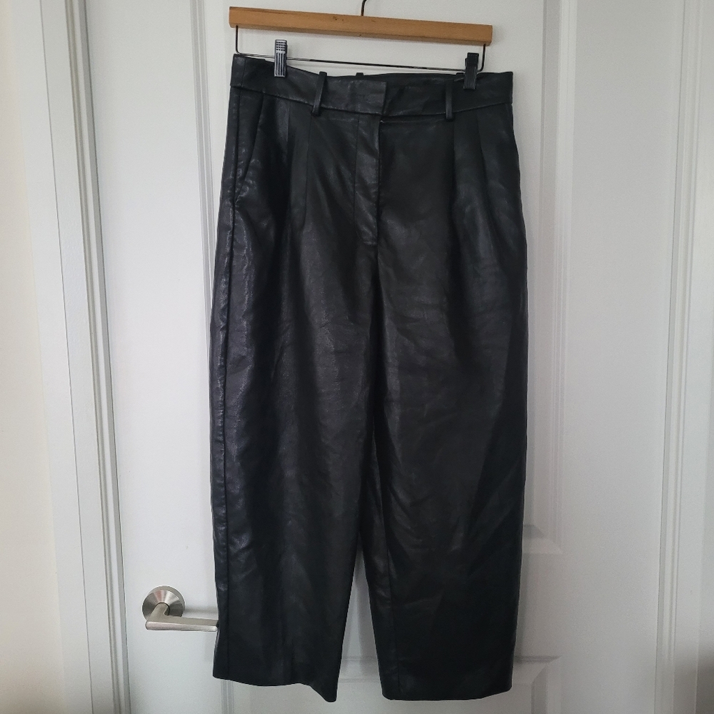 WILFRED WIDE LEGGED FAUX LEATHER PANTS size 10